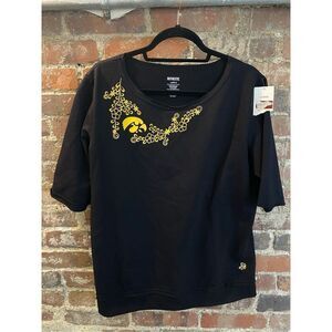 Authentic IOWA HAWKEYES Black Evelyn 3/4 Sleeve with Hawkeye Embroidered Emblem